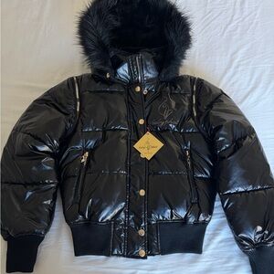 Baby Phat Cropped Puffer Jacket Black Removable Fur Hood Size M
NWT Y2K